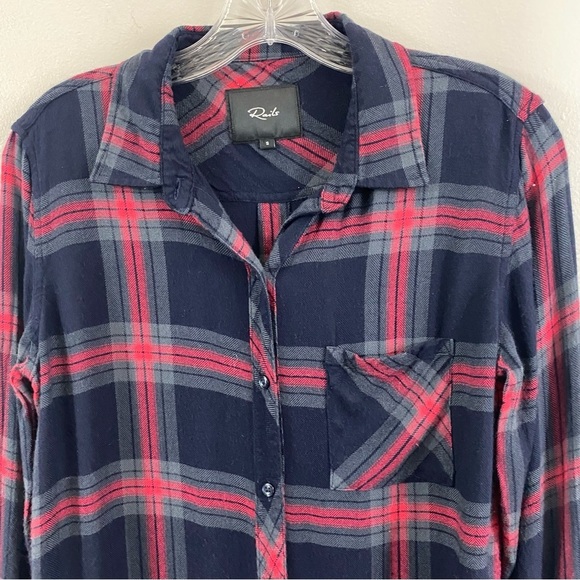 Rails Hunter Plaid Button Up Long Sleeve Shirt In Navy Iron Currant Size S - Picture 4 of 12